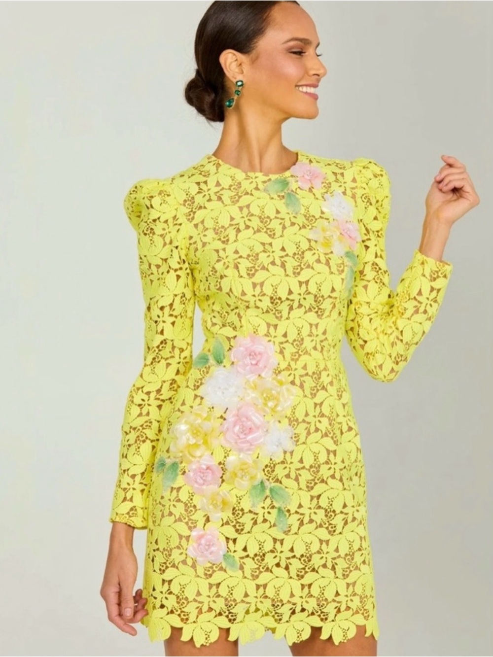 HELSI Floral Lace Mini Dress in Yellow